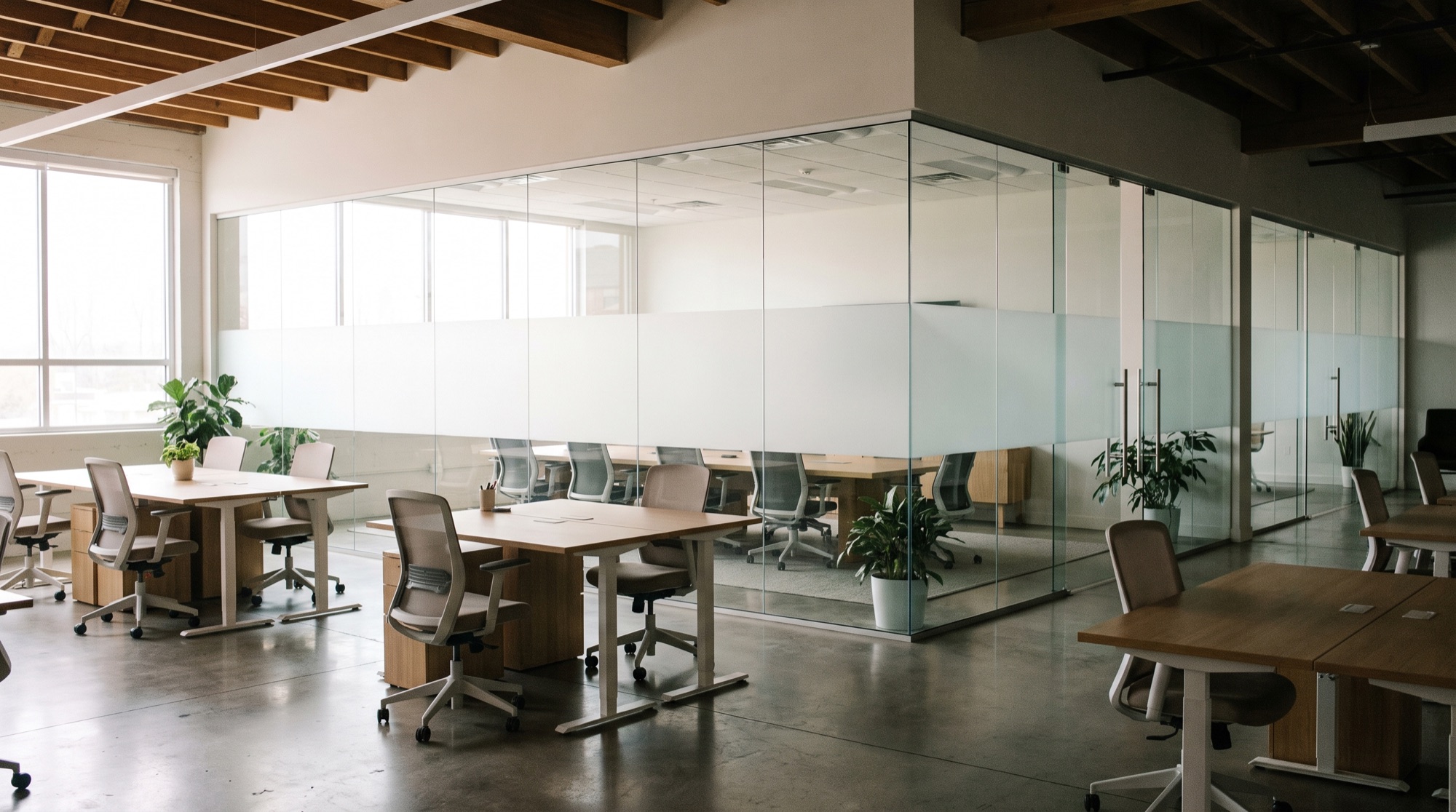 Cloisons vitrées de bureaux avec film dépoli
